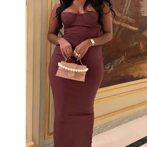 HOUSE OF CB Lucia Strapless Corset Maxi Dress in Grape Size Large - Picture 3 of 10